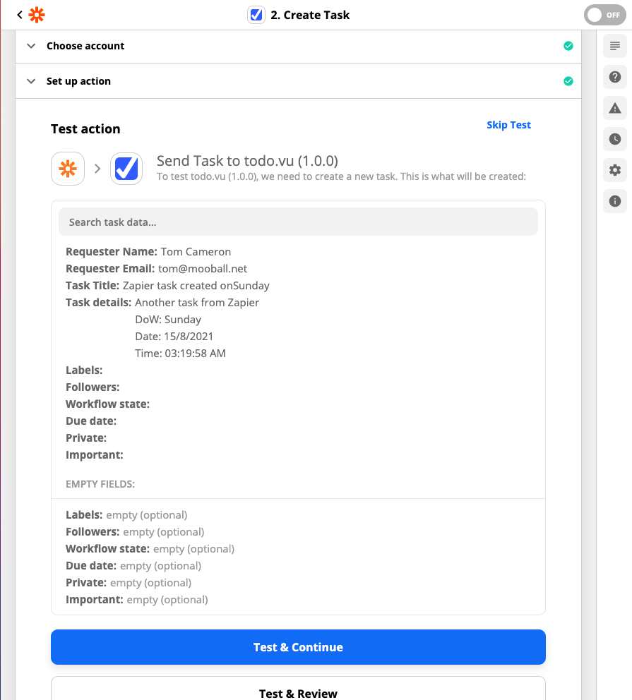 A screenshot of the Zapier application interface.