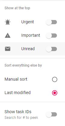 A screenshot depicting how a user can configure their Task sorting settings in todo.vu.