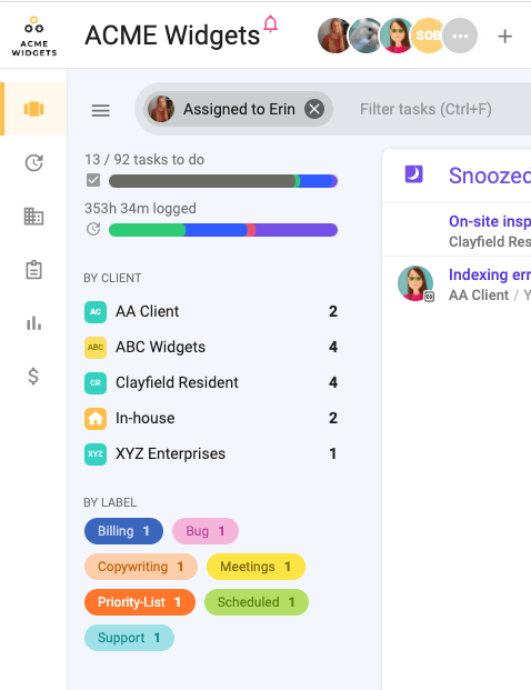 Left Information Panel on task dashboard