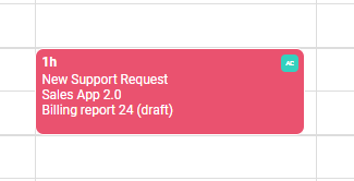 A screenshot of a draft billed time entry in todo.vu's calendar.